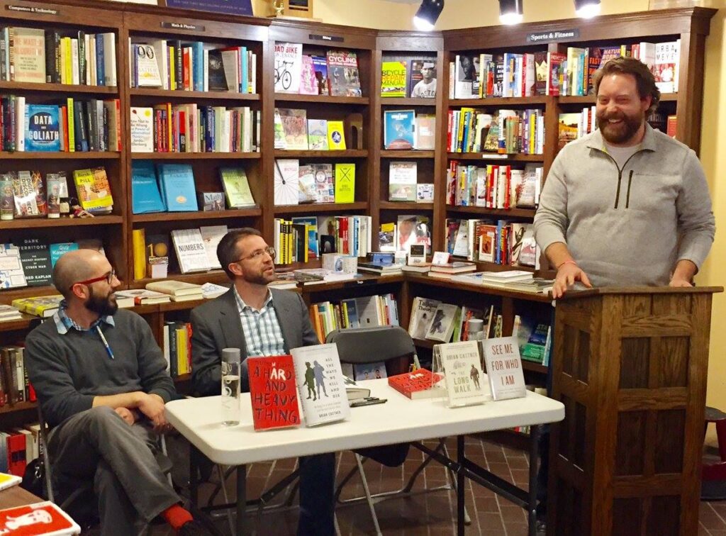 David introduces fellow writers and military veterans Brian Castner and Matthew Hefti during a book reading in Madison, Wisconsin during March 2016. Photo courtesy of David Chrisinger.